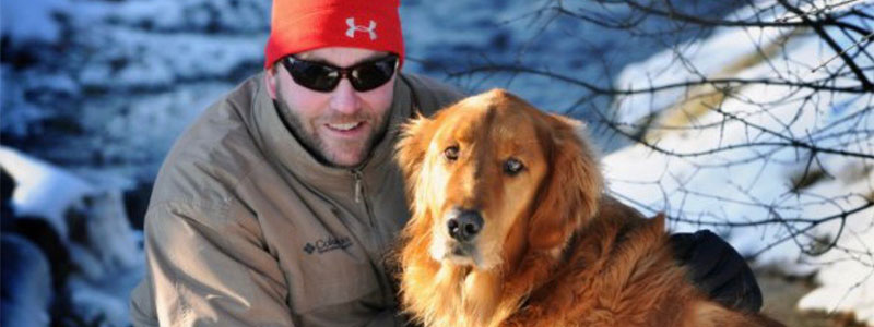 Tom and his dog in wintery Wisconsin